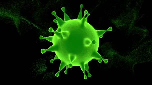 Virus in green with particles in background — Stock Video