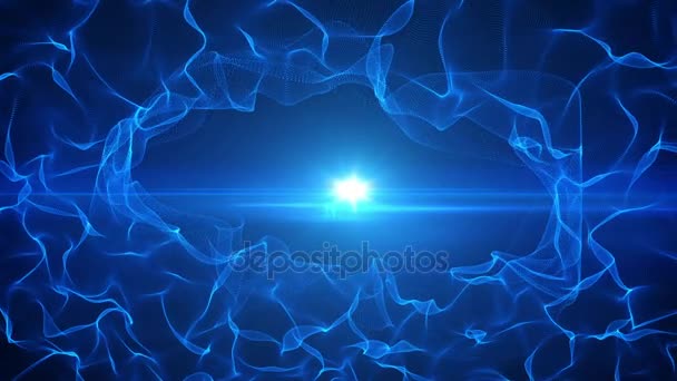 Abstrato acenando fundo em azul com luz no meio — Vídeo de Stock