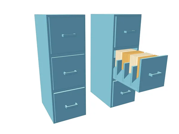 Deux commodes avec tiroirs et documents en bleu — Photo