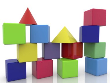 Beyaz üzerine çeşitli renklerde oyuncak engeller