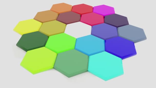 Вращающиеся многоугольники разных цветов — стоковое видео