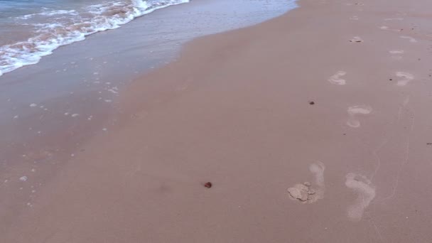 Homem com os pés descalços andando perto do mar — Vídeo de Stock