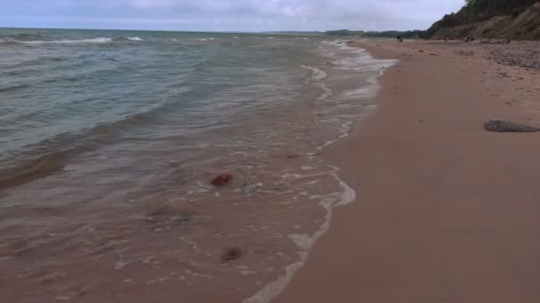 Paisaje marino con una costa empinada en la distancia — Vídeo de stock