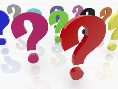 Soru işaretleri beyaz üzerine çeşitli renklerde