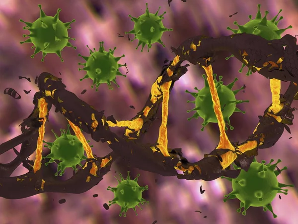 Dna と緑の色のウイルス — ストック写真
