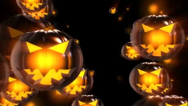 Концепция Хэллоуина тыквенные головы на черном — стоковое видео