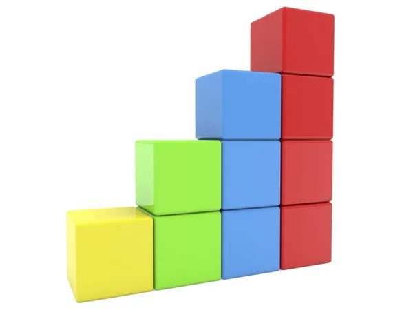 Cubos de juguete apilados en cuatro colores — Foto de Stock