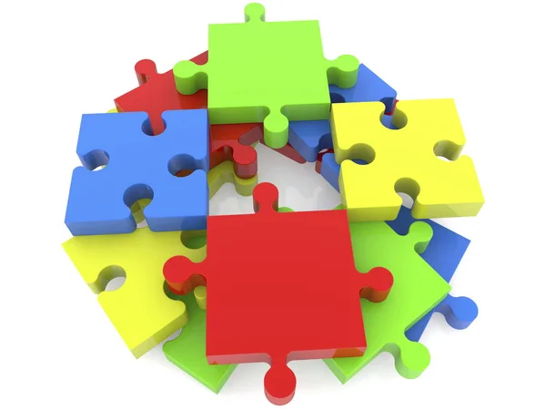 Stacked puzzle pieces in various colors — Stock Photo, Image