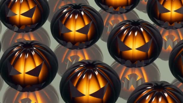 Cabezas de calabaza de Halloween en superficie del espejo — Vídeo de stock