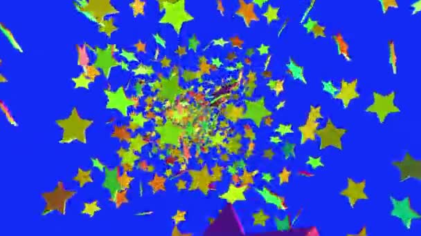 Flying on camera stars in various colors — Stock Video