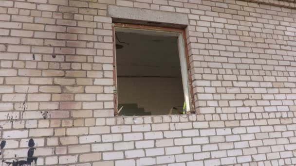 建物の窓にジェスチャーを示すビルダー — ストック動画