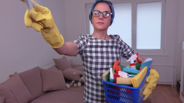 Woman Cleaning Camera — Stock Video