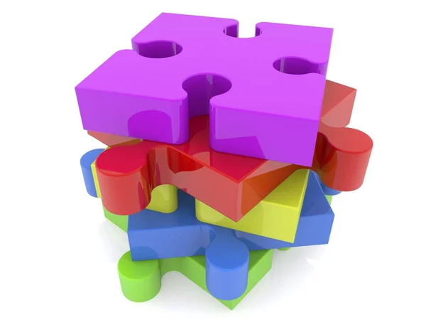Stacked Puzzle Pieces White — Stock Photo, Image