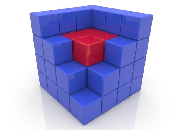 Cubo Com Núcleo Vermelho Color Ilustração — Fotografia de Stock