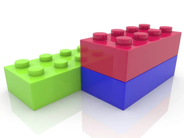 Tres Bloques Juguete Tres Colores Diferentes Ilustración —  Fotos de Stock