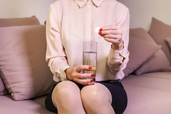 Woman Glass Water Pill — Stock Photo, Image