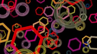 Soyut çokgenler ve çeşitli renklerde daireler