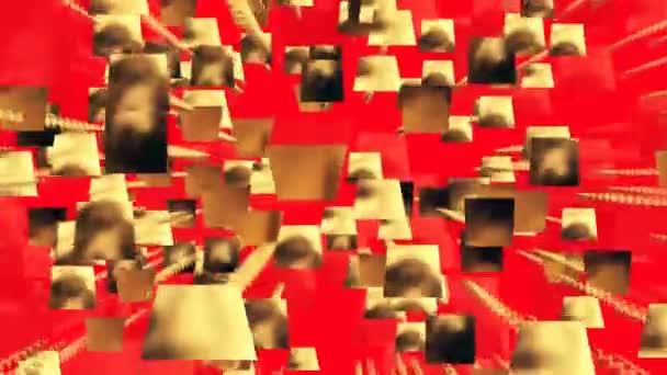 Reflektierende Quadrate Goldener Farbe Auf Rot — Stockvideo