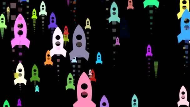 火箭剪影在各种各样的颜色飞行 — 图库视频影像
