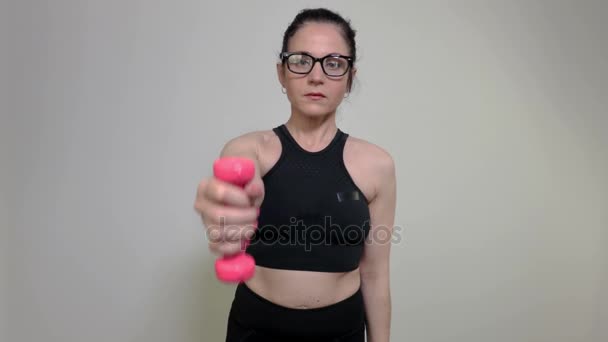 Woman Doing Exercises Shoulders — Stock Video