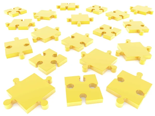 Pezzi Puzzle Impilati Casualmente Colore Dorato — Foto Stock