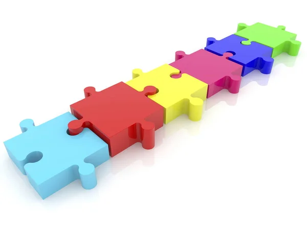 Six Puzzle Pieces Row — Stock Photo, Image