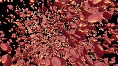 Siyah üzerine kırmızı renkte dönen oval parçacıklar bulut