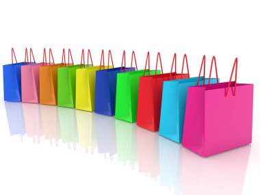 Renkli alışveriş bags.3d resimde satırı