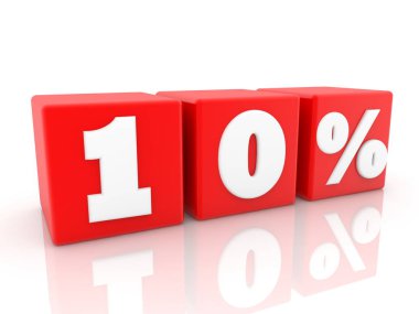 On yüzdeleri kavramı kırmızı cubes.3d resimde üzerinde