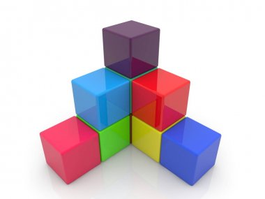 Renkli oyuncak cubes.3d illüstrasyon köşesinde