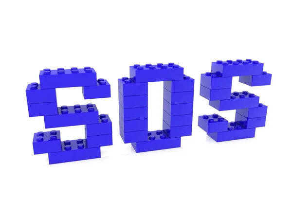 蓝色3D 插图中的玩具砖制造的 Sos — 图库照片