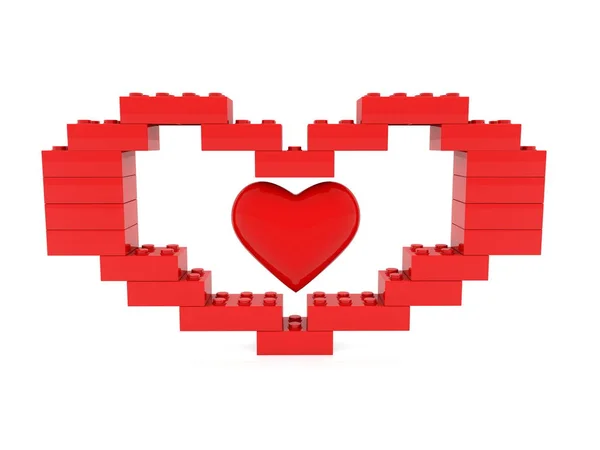 Rött Hjärta Byggt Från Leksak Tegel — Stockfoto