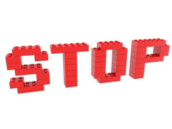 Stop Begrip Opgebouwd Uit Speelgoed Bakstenen Het Rood — Stockfoto