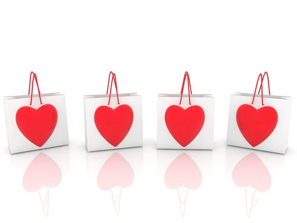 Shopping Bags Red Hearts — Stock Photo, Image