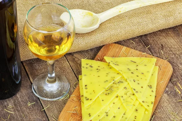 Cheese Glass Wine — Stock Photo, Image