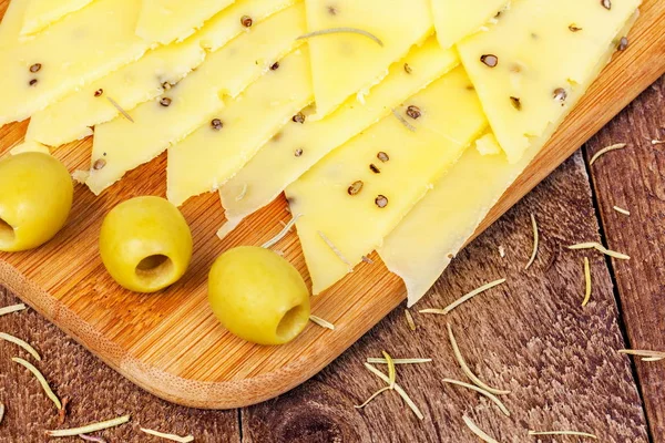 Cheese Hemp Seeds Olives — Stock Photo, Image