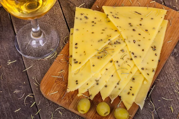 Cheese Hemp Seeds Glass Wine — Stock Photo, Image