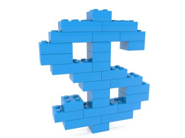Mavi dolar işareti oyuncak bricks.3d örnek inşa