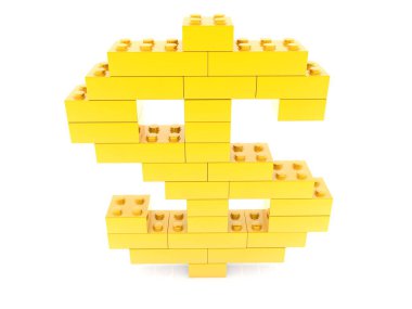 Sarı dolar işareti oyuncak bricks.3d örnek inşa