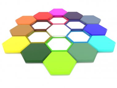 Middle.3d resimde delikler ile çeşitli renklerde altıgenler