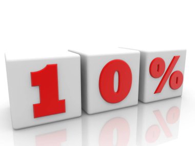 Beyaz cubes.3d resimde üzerinde on yüzdeleri