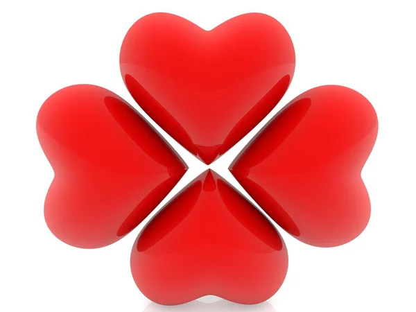 Quatro Corações Vermelhos Ilustração White — Fotografia de Stock