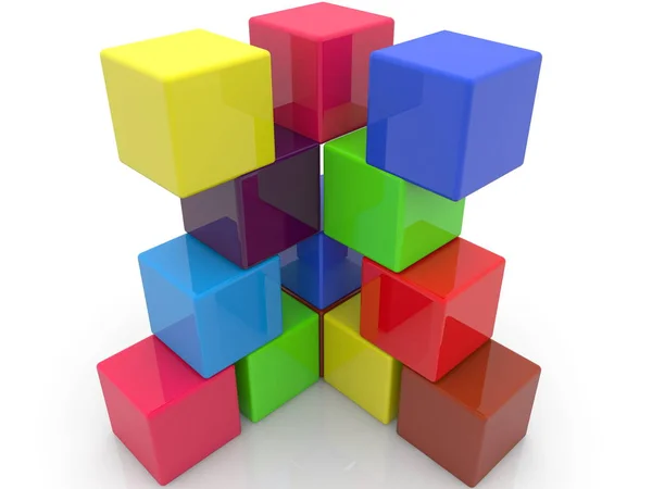 임의로 누적된 다채로운 장난감 Cubes — 스톡 사진
