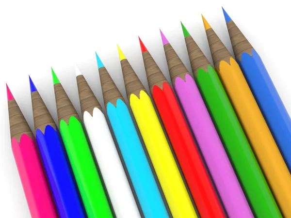 Row Colored Pencils White Illustration — Stock Photo, Image