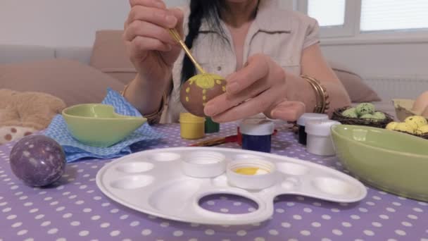 Woman Hands Painting Easter Eggs — Stock Video