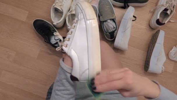 Woman Clean White Trainers — Stock Video