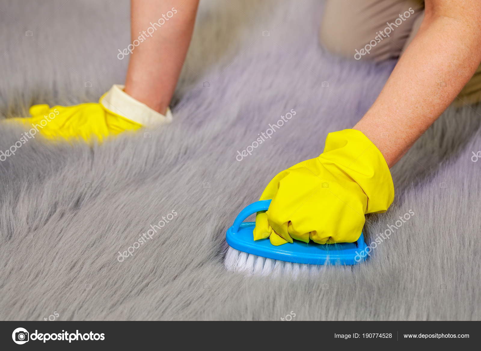 Woman Clean Faux Fur Rug Brush Stock Photo Ilze79 190774528 Woman Clean Faux Fur Rug Brush Stock Photo