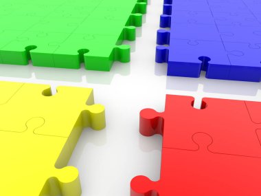 Puzzle parçaları farklı colors.3d resimde dört bölümden