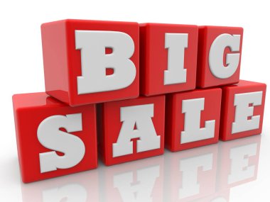 Büyük satış konsepti üzerine kırmızı cubes.3d illüstrasyon