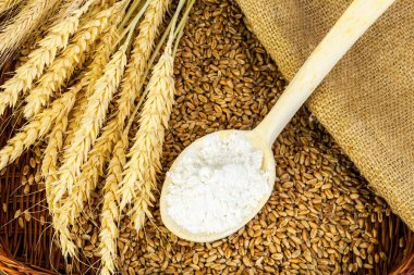 Tahta kaşık un taneleri üzerinde ile